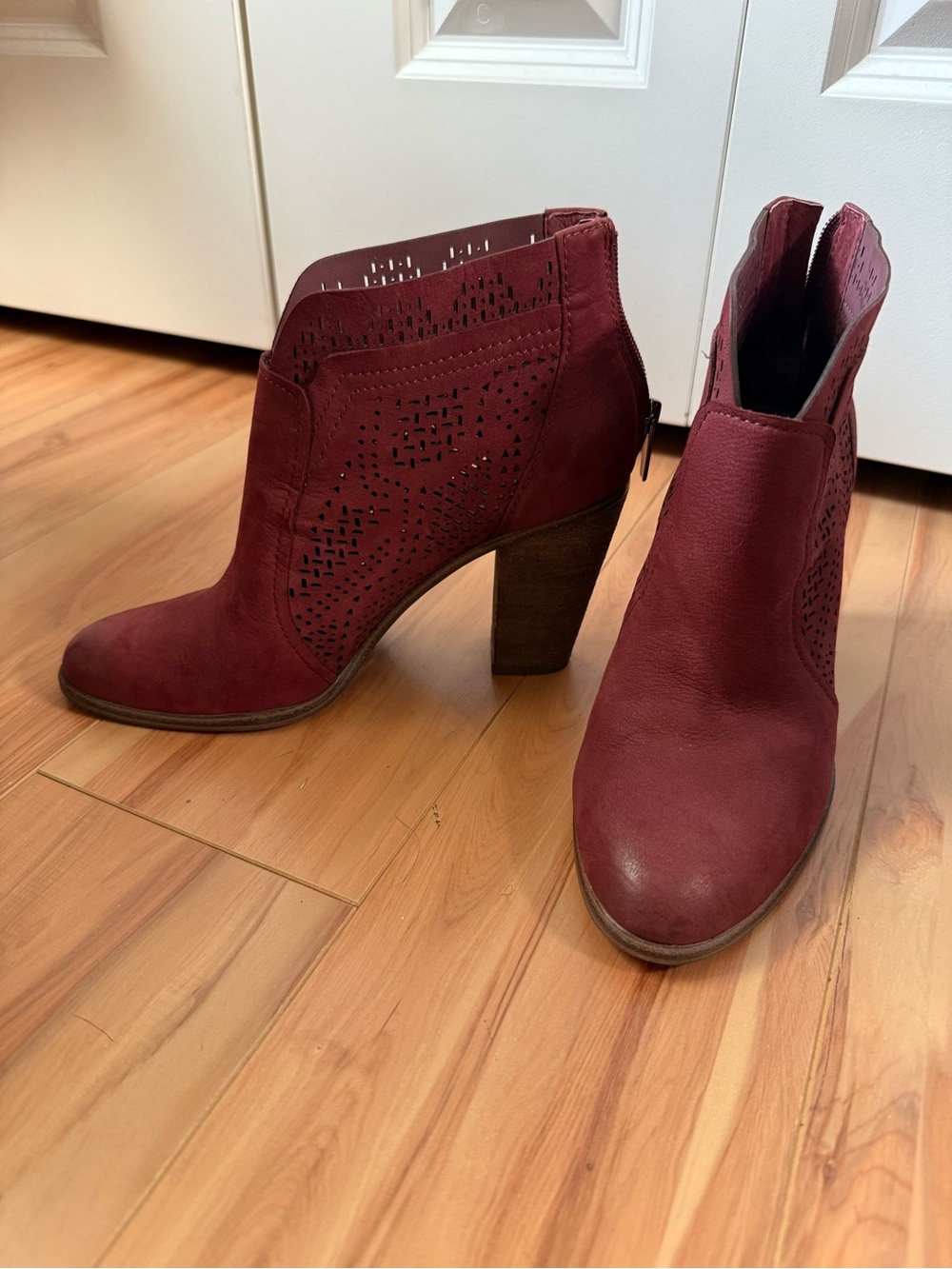 Vince Camuto Burgundy Perforated Leather Ankle Booties